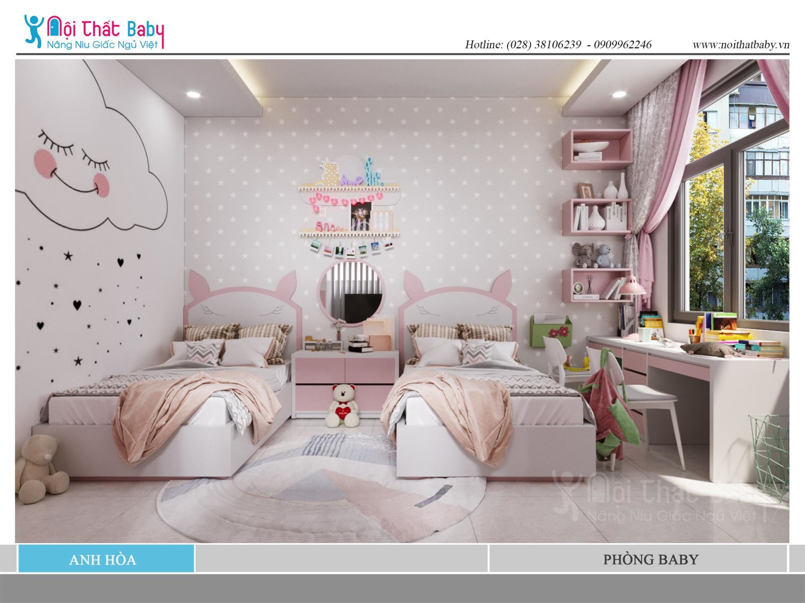 Những mẫu giường ngủ màu hồng dễ thương cho bé 
