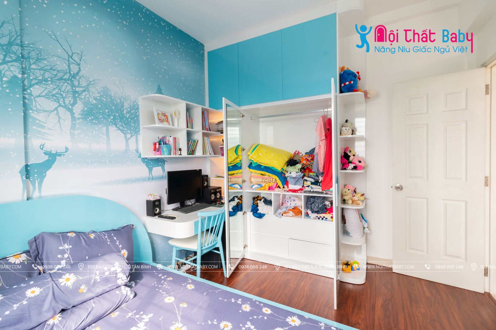 Hình ảnh hoàn thiện thi công nội thất phòng ngủ bé trai nhà anh Sơn - Quận 2