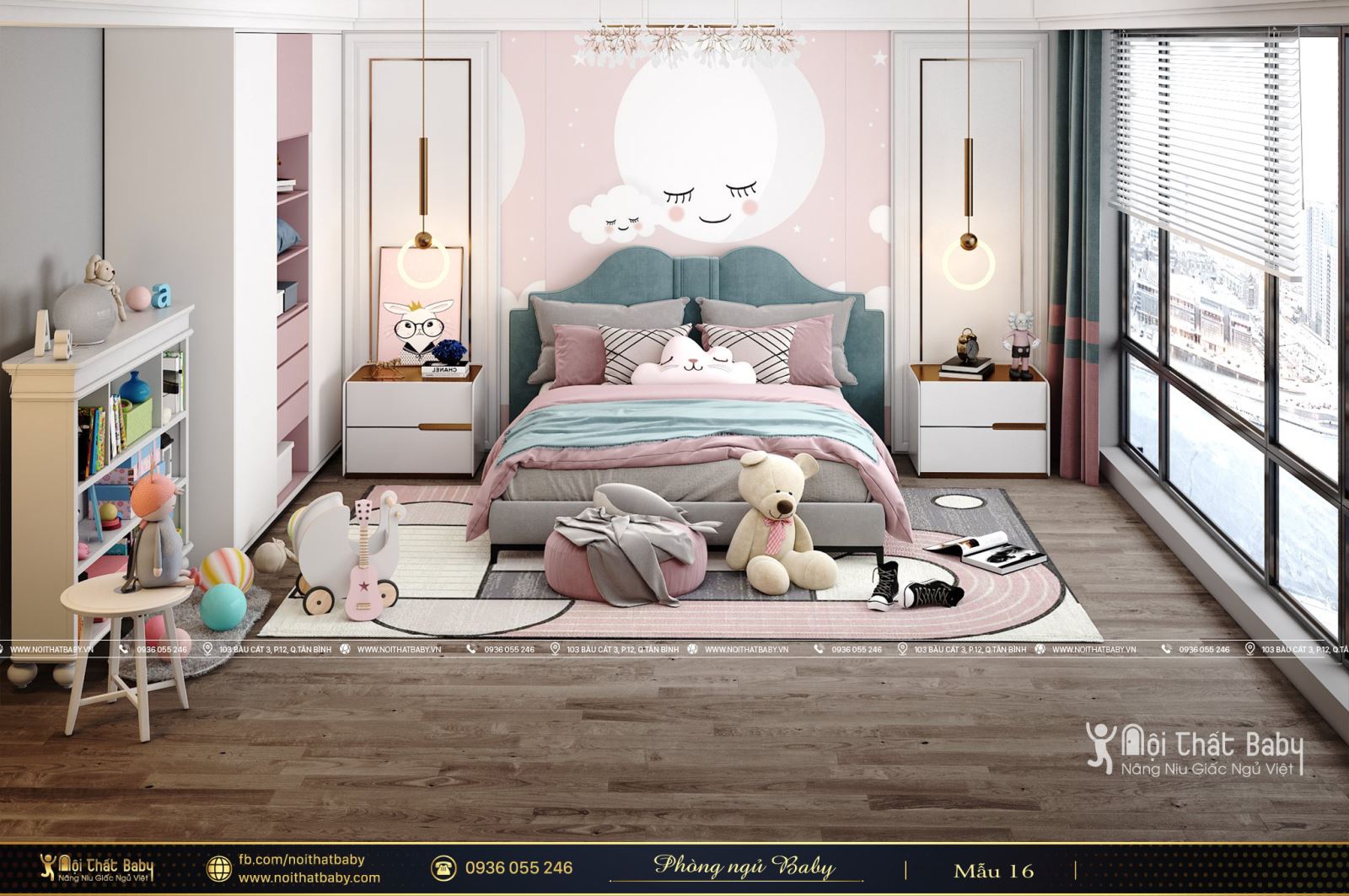 Mẫu phòng ngủ bé gái màu hồng dễ thương