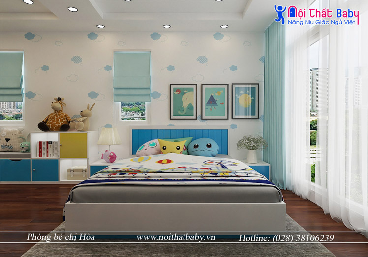 phòng ngủ cho bé hiện đại màu xanh dương