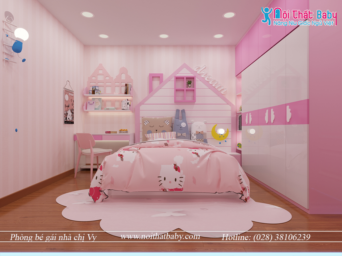 phòng ngủ màu hồng