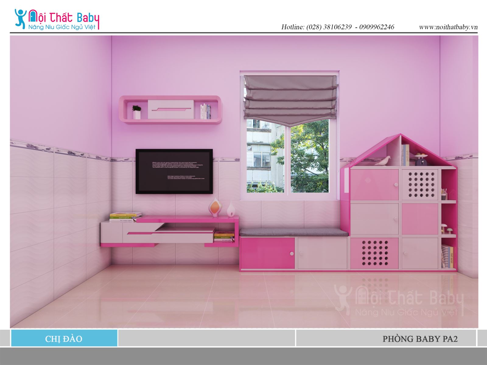 Phòng ngủ trẻ em màu hồng dễ thương