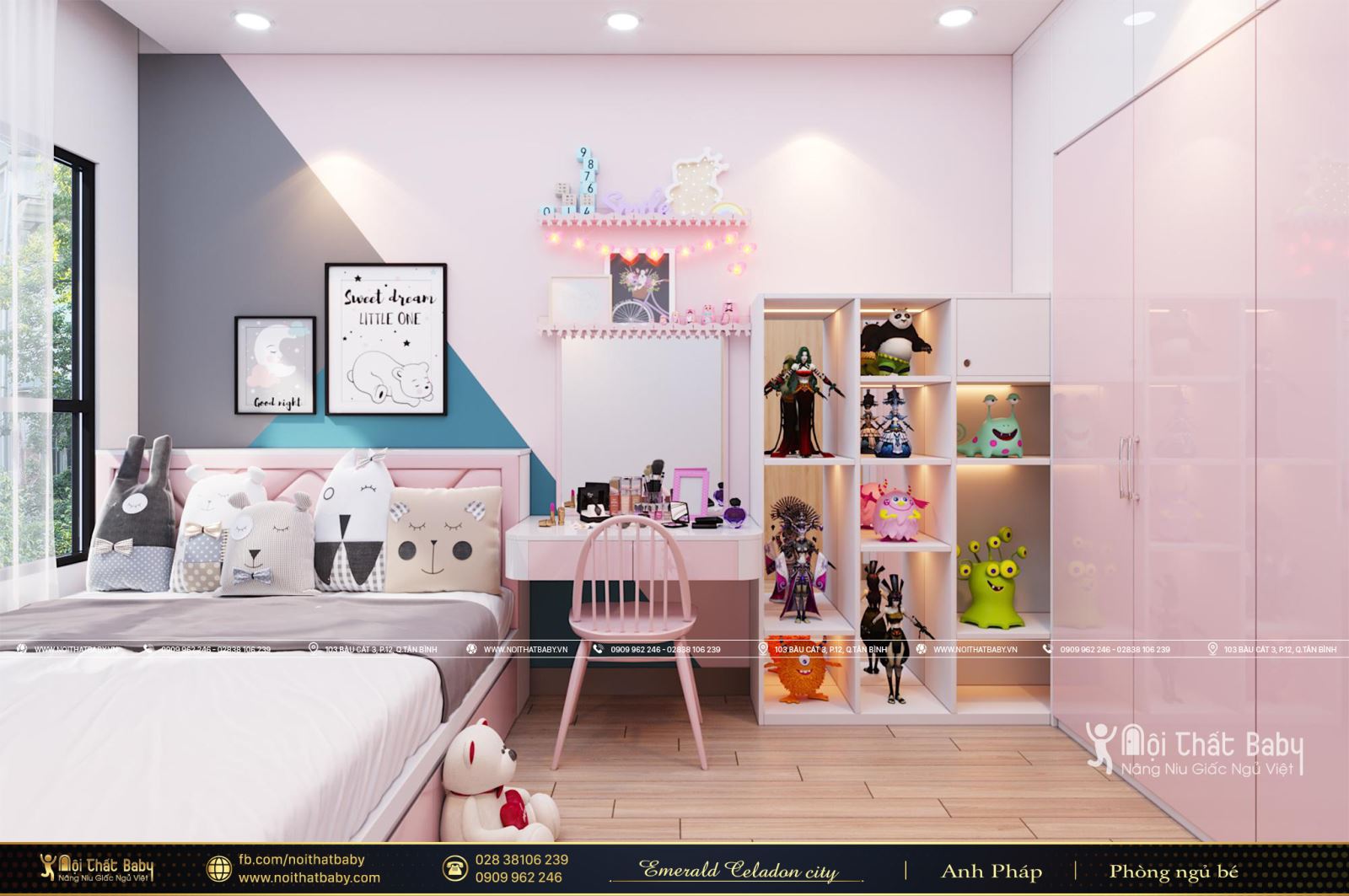 Phòng ngủ bé gái màu hồng tại Emerald Celadon City 104m2