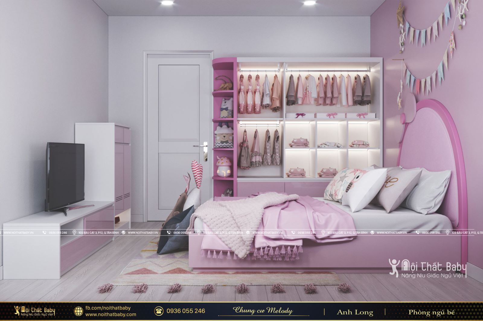 Phòng ngủ bé gái màu hồng tại căn hộ Melody Vũng Tàu