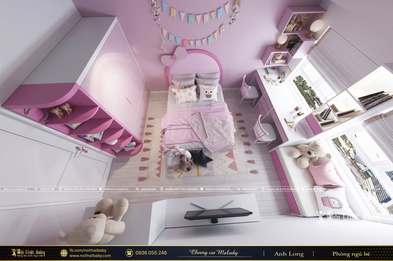 Phòng ngủ bé gái màu hồng tại căn hộ Melody Vũng Tàu