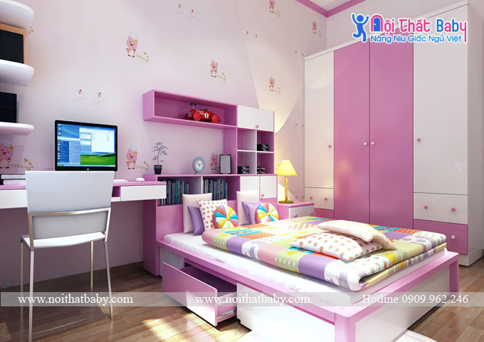  Phòng ngủ màu hồng cho bé gái