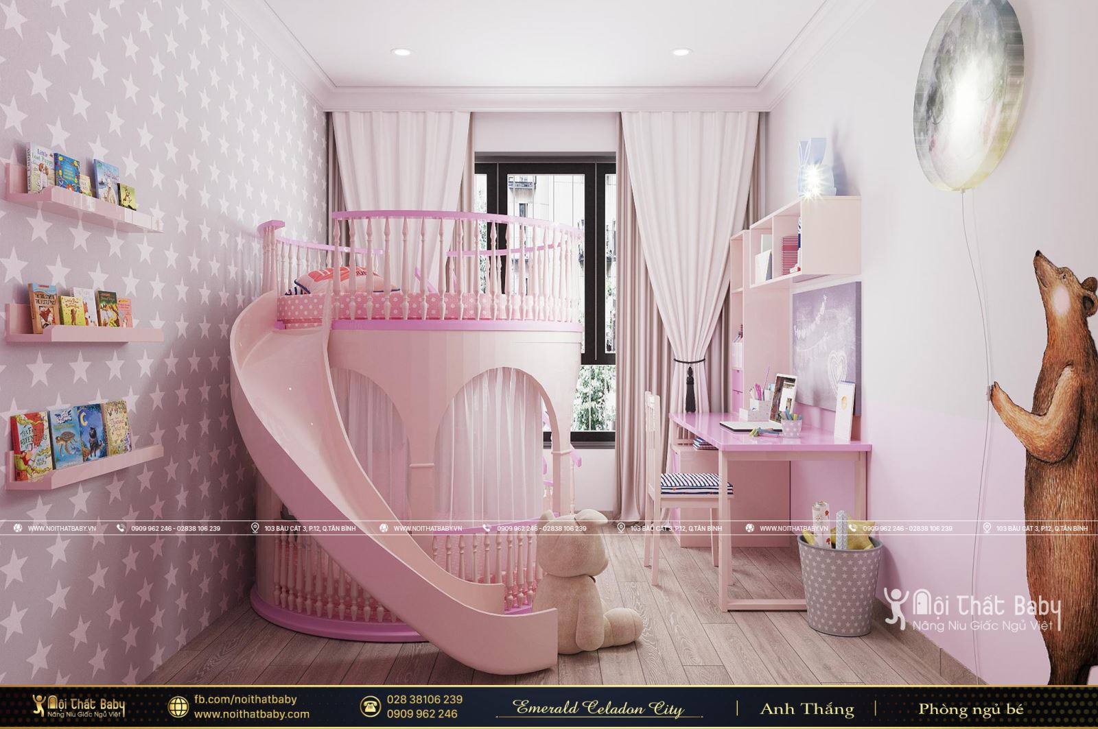 Thiết kế giường tầng lâu đài cho bé căn Emerald Celadon City 106m2