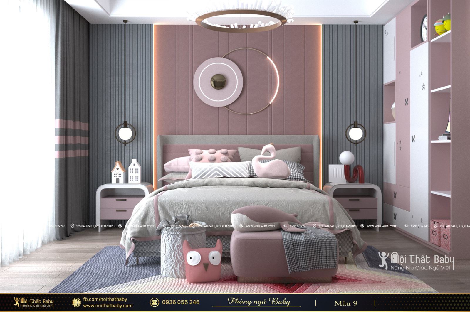 Thiết kế phòng ngủ bé gái màu hồng đáng yêu