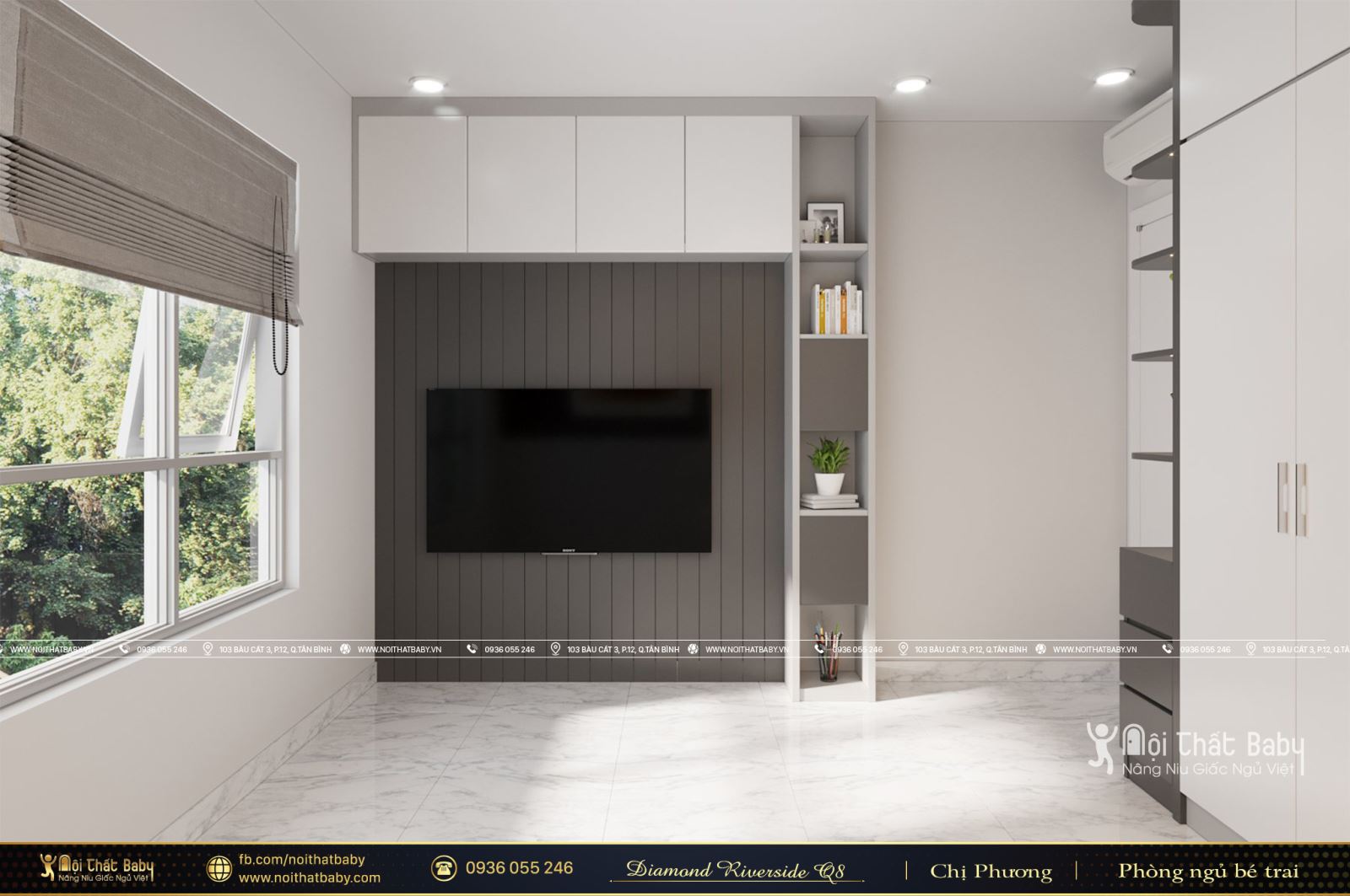 Thiết kế phòng ngủ bé trai hiện đại căn Diamond Riverside Quận 8 (City Gate 2)