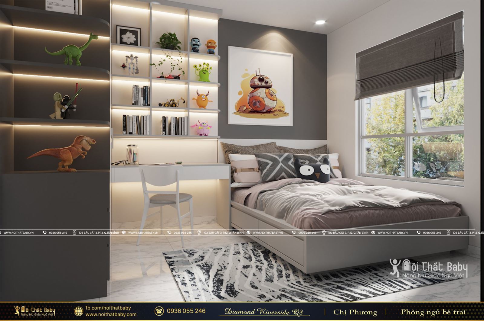 Thiết kế phòng ngủ bé trai hiện đại căn Diamond Riverside Quận 8 (City Gate 2)