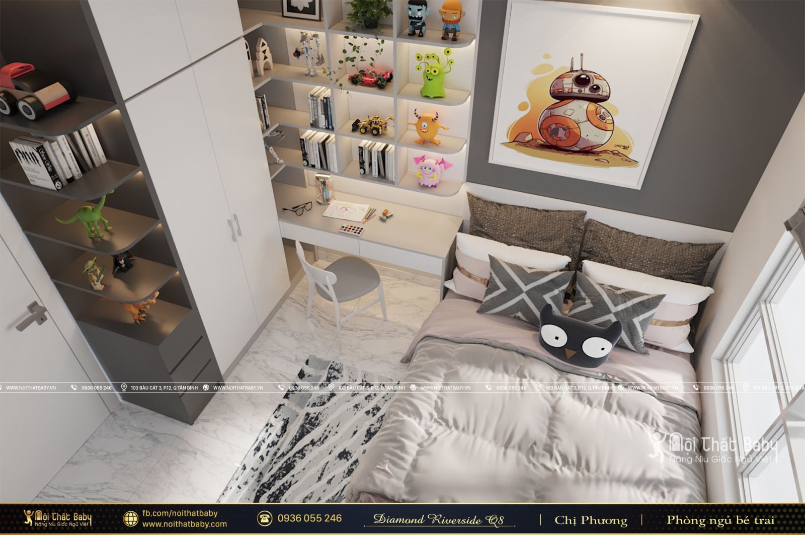 Thiết kế phòng ngủ bé trai hiện đại căn Diamond Riverside Quận 8 (City Gate 2)