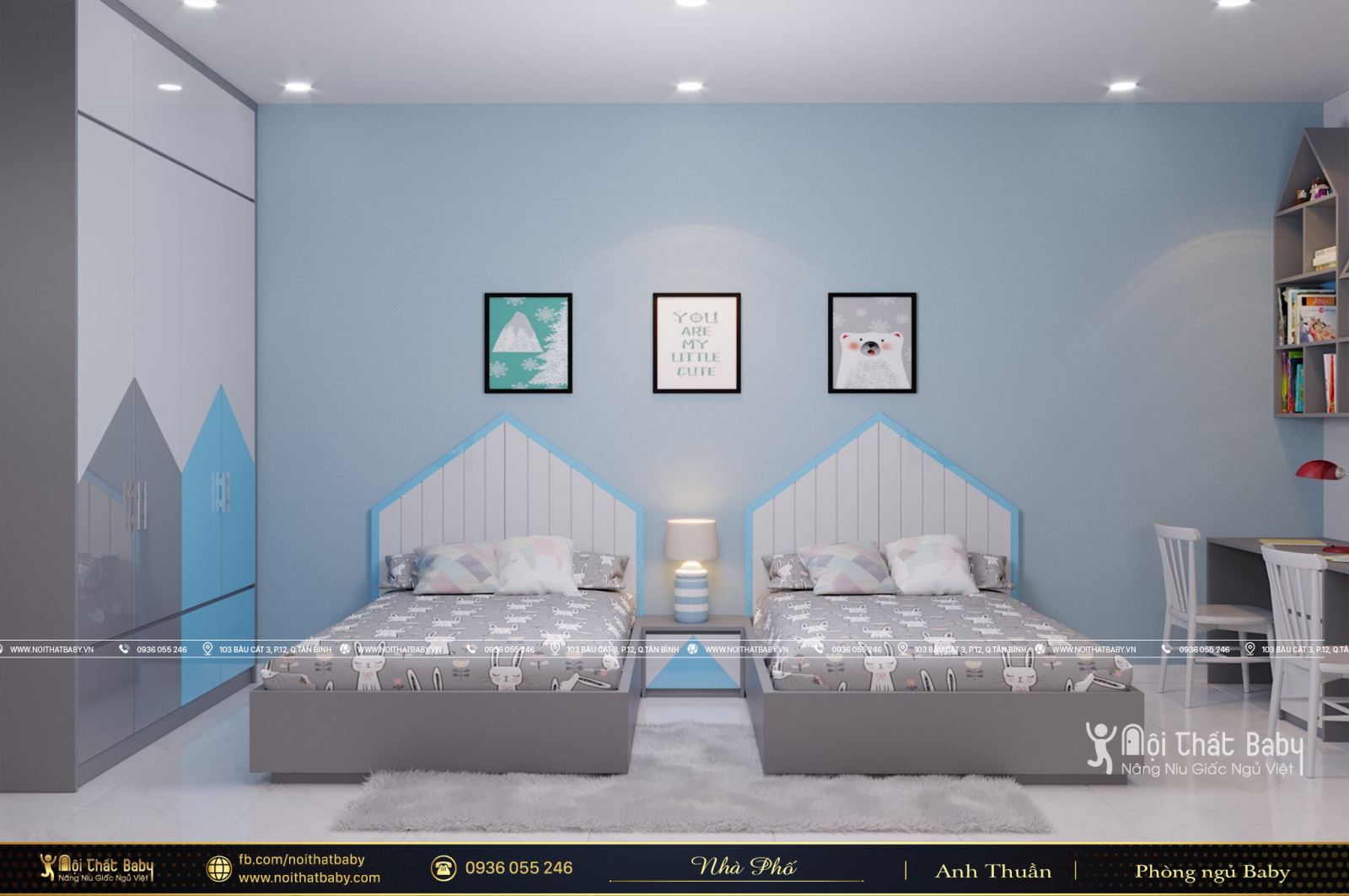 Thiết kế phòng ngủ đôi cho bé trai tại Hậu Giang