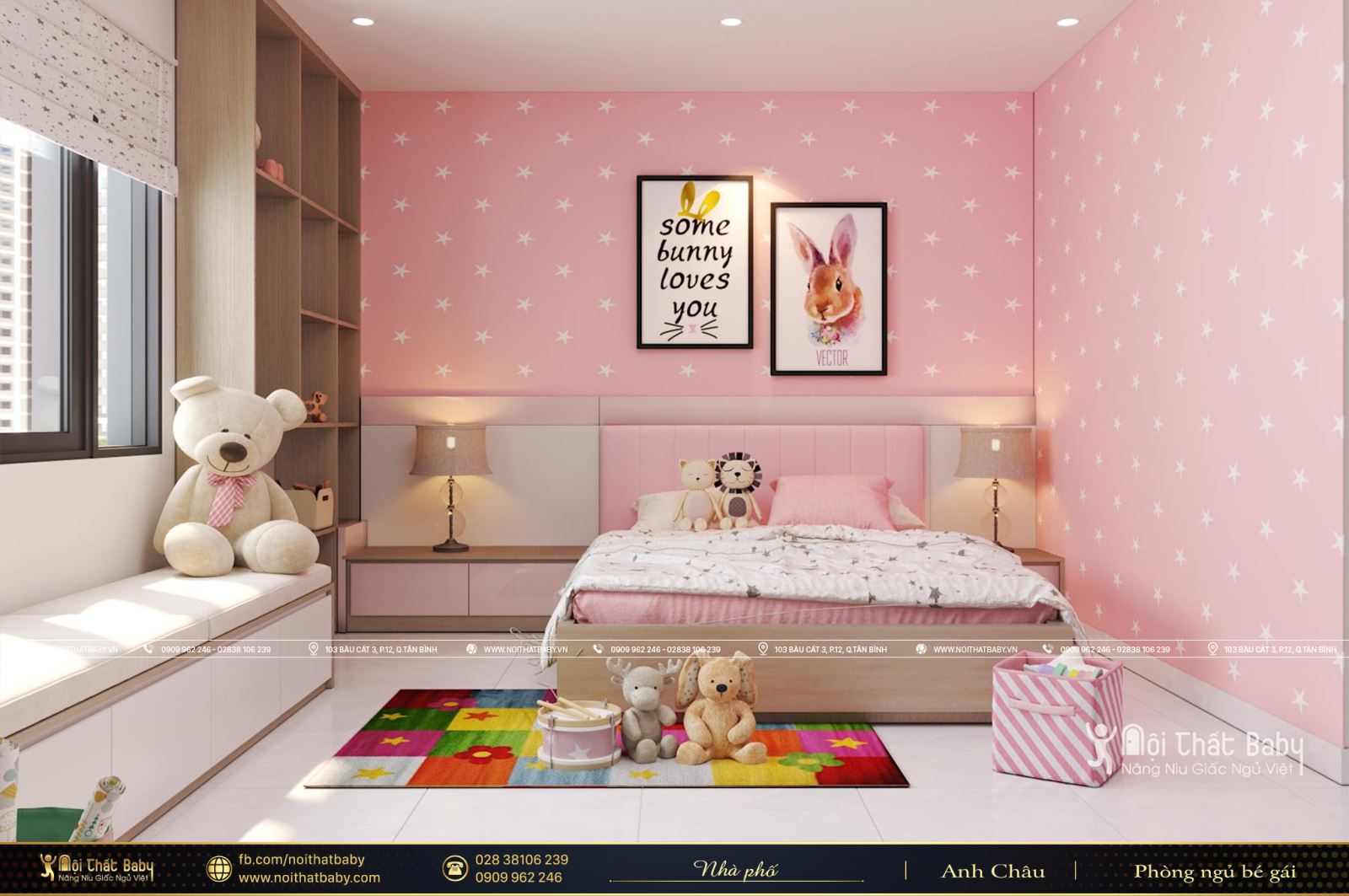 Thiết kế phòng ngủ màu hồng dễ thương dành cho bé gái