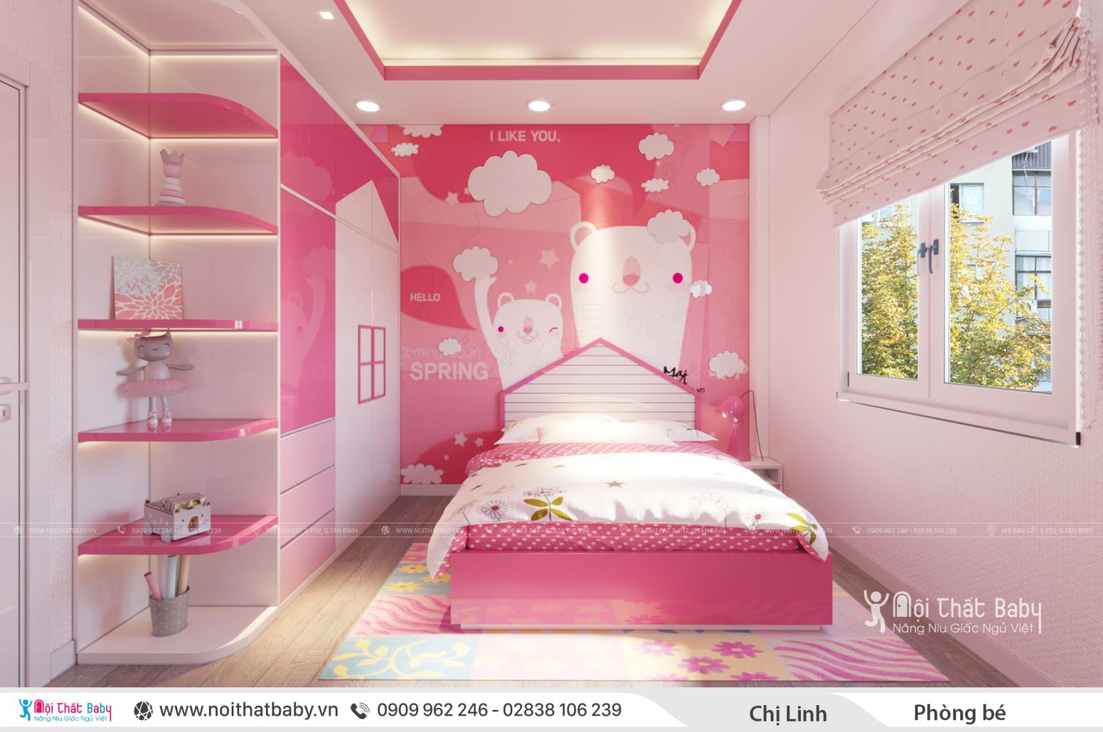 Những mẫu giường ngủ trẻ em màu hồng dễ thương 