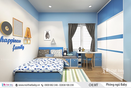 Thiết kế phòng ngủ bé trai màu xanh cá tính