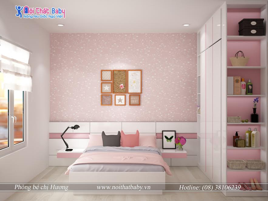 phòng ngủ bé màu hồng pastel