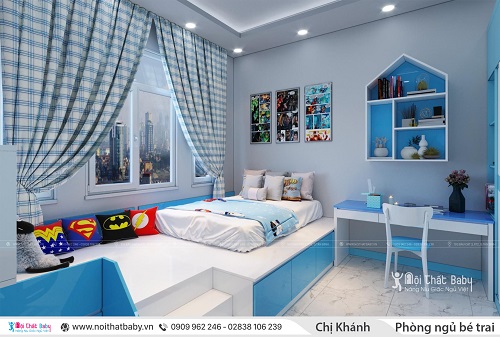 Nội thất phòng ngủ trẻ em hiện đại màu xanh dương