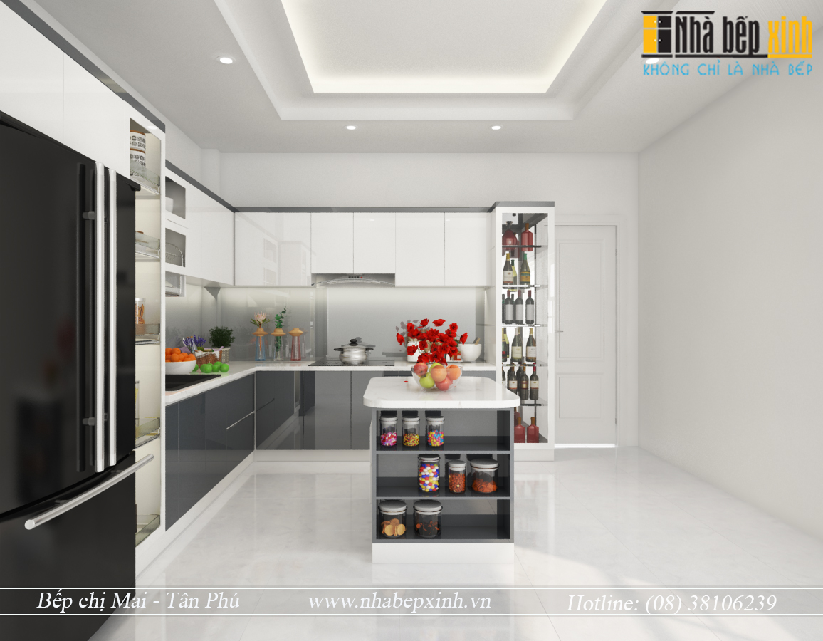 Thiết kế tủ bếp Trắng Xám hiện đại nhà Chị Mai Tân Phú - NBX129