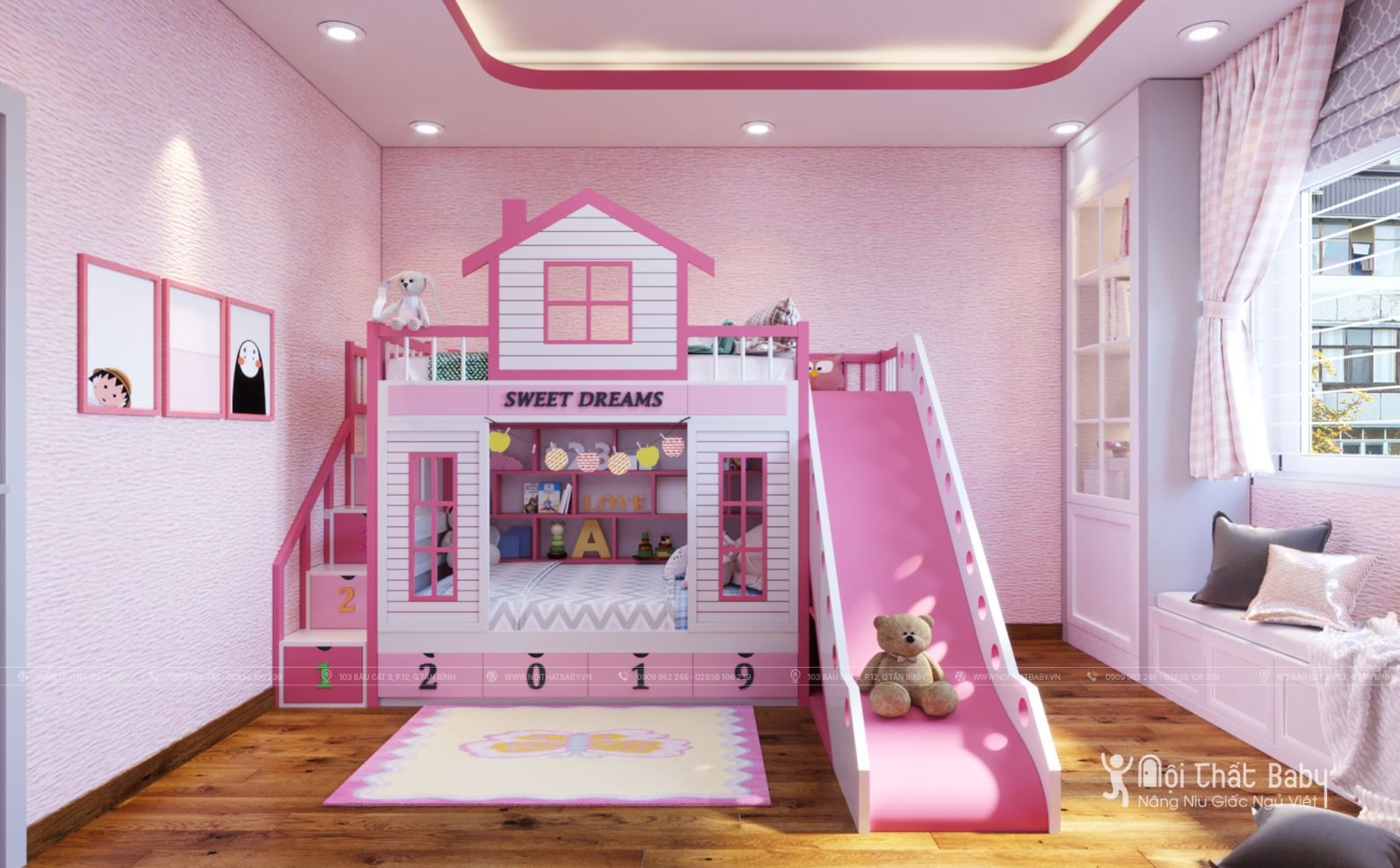 Một giường tầng đẹp cho bé gái năm 2020 mang đến cho con bạn sự thuận tiện và thoải mái. Những mẫu giường tầng có thiết kế độc đáo và sang trọng là lựa chọn hoàn hảo cho những căn phòng không gian chật hẹp. Sản phẩm được thiết kế với các loại vật liệu chất lượng và kiểu dáng đa dạng. Chắc chắn sẽ thu hút sự quan tâm của bạn khi trang trí cho phòng ngủ bé yêu của bạn.