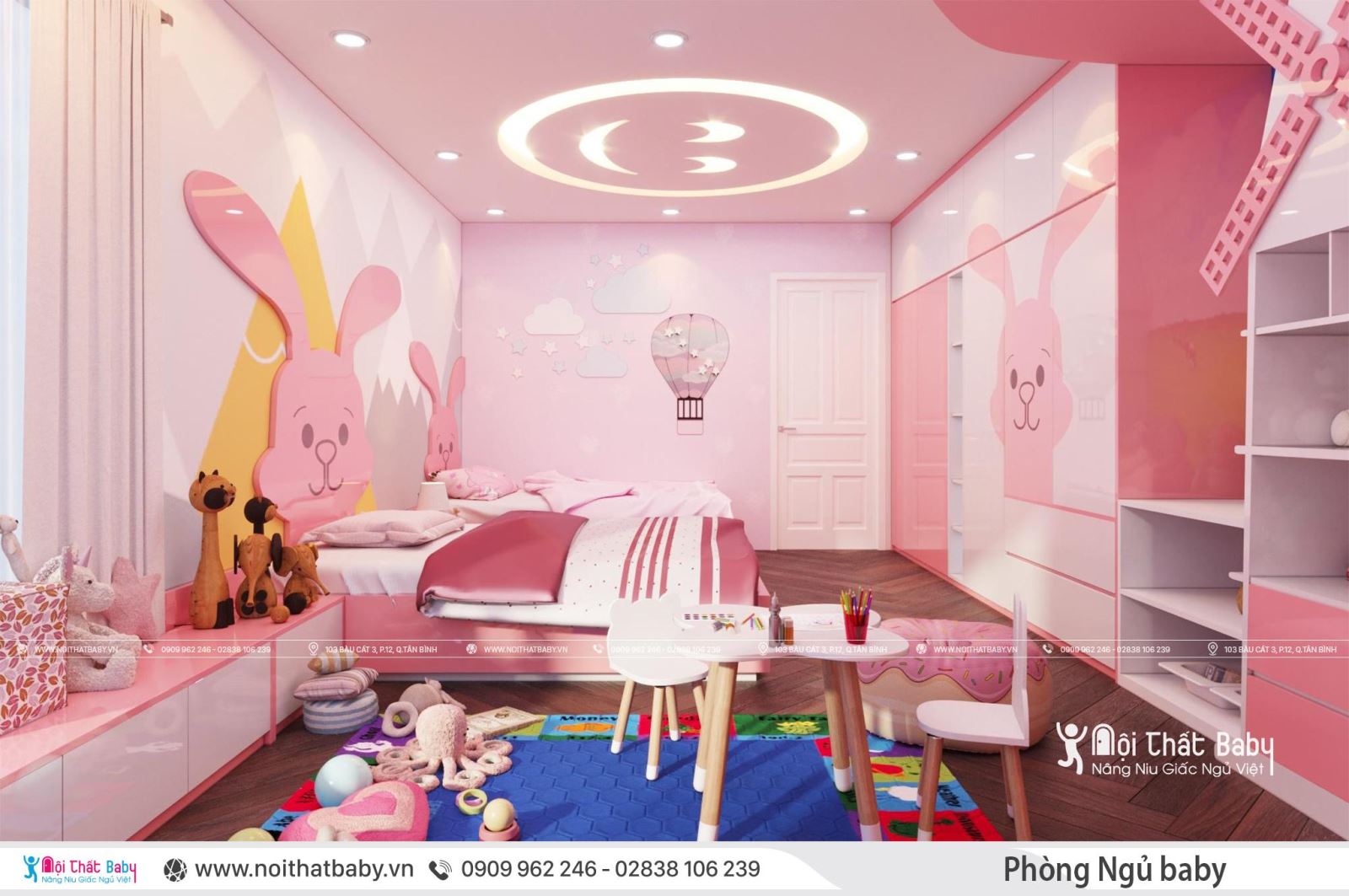 Nội thất phòng ngủ đẹp màu hồng bé gái PNBG08