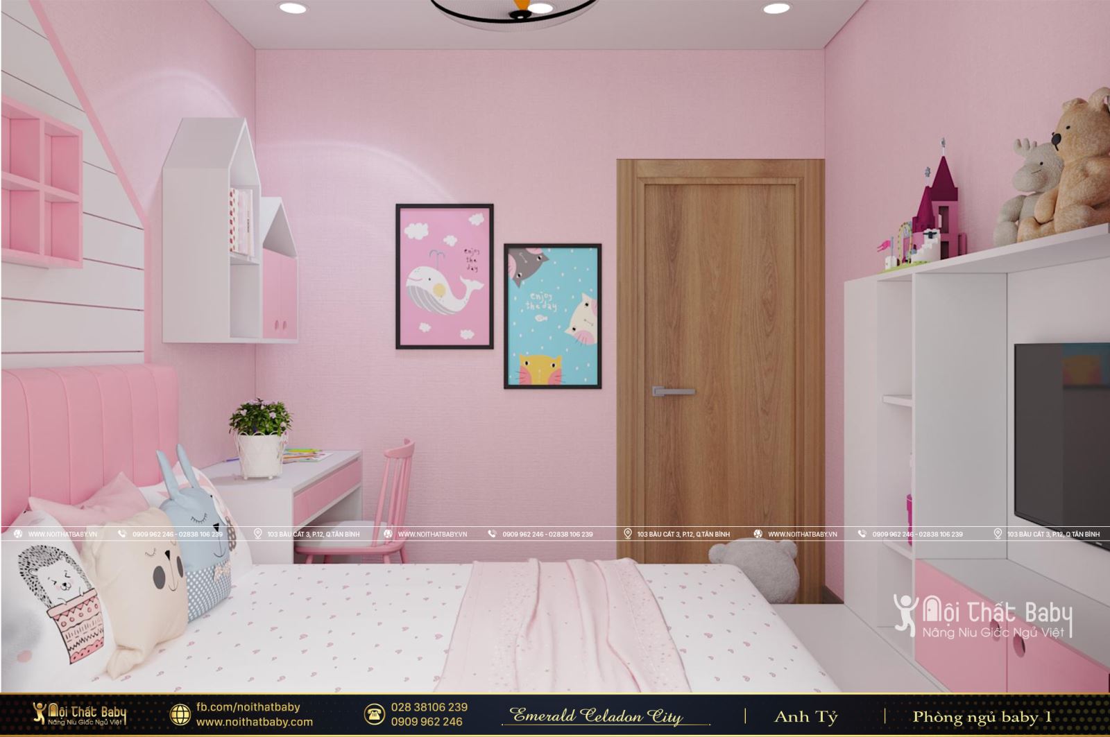 Thiết kế phòng ngủ bé gái màu hồng tại Emerald Celadon City 112m2