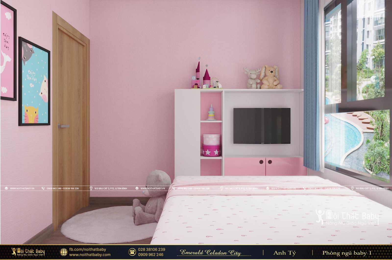 Thiết kế phòng ngủ bé gái màu hồng tại Emerald Celadon City 112m2