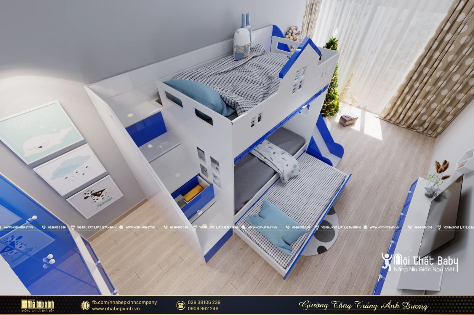 Mẫu giường tầng trắng ánh dương đẹp mê ly năm 2021