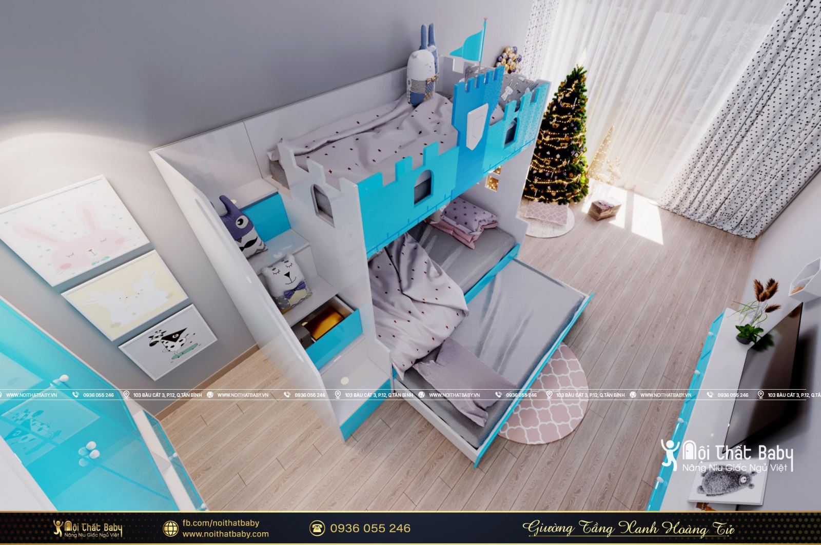 Mẫu giường tầng xanh hoàng tử năm 2021