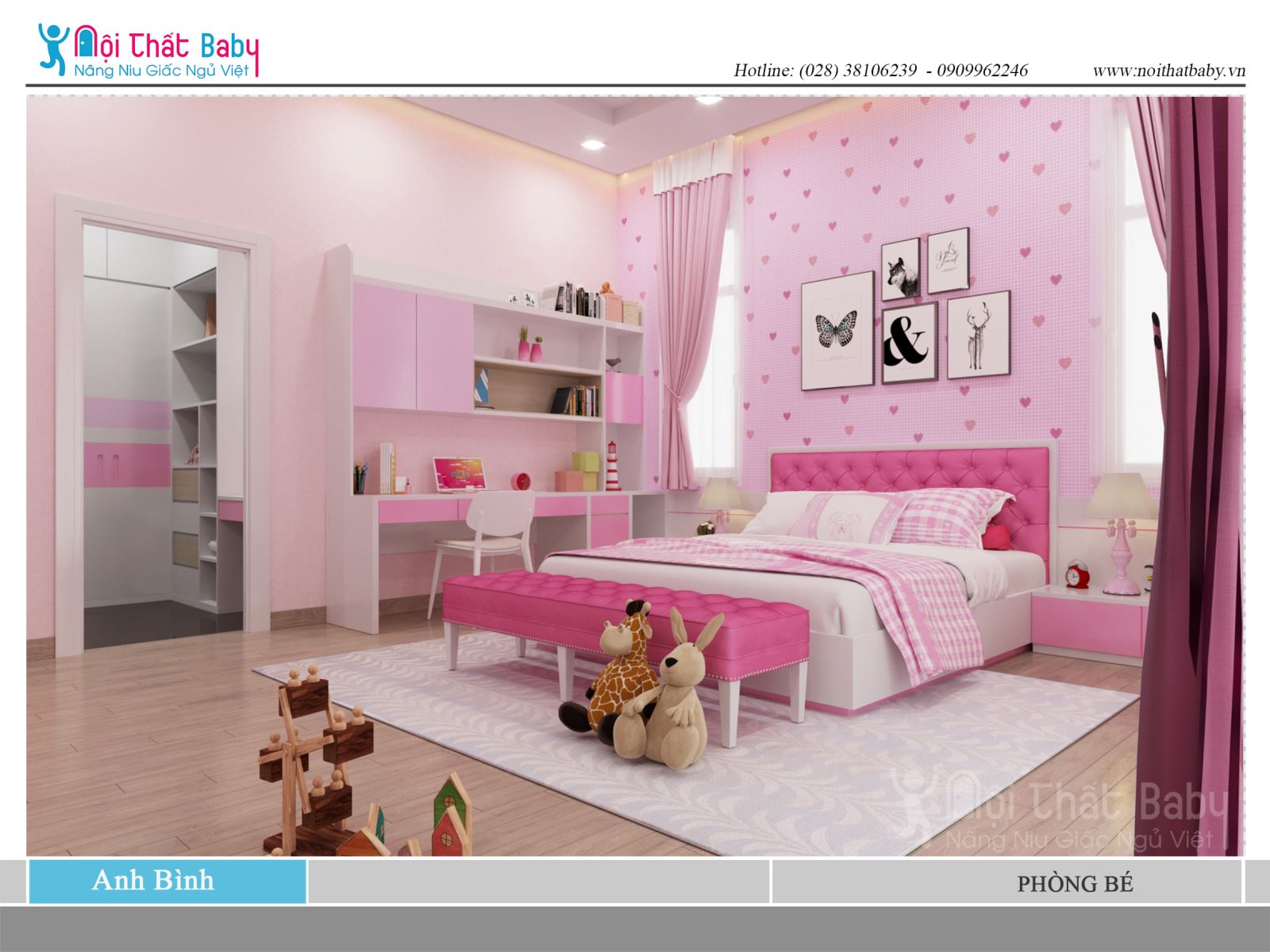Phòng ngủ bé gái màu hồng
