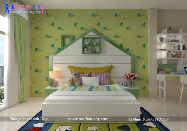 phòng ngủ cho bé màu xanh lá cây