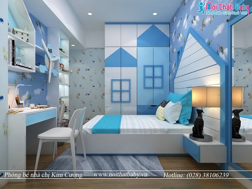 Phòng ngủ bé trai màu xanh dương cực dễ thương mã bbt17