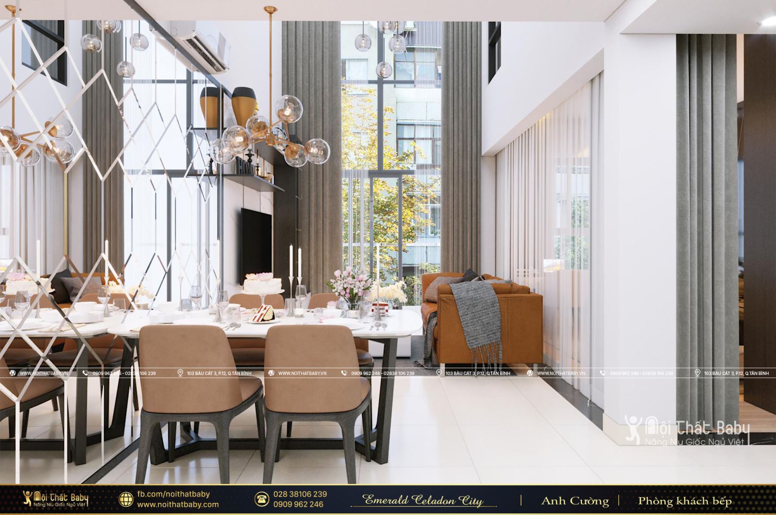 Thiết kế nội thất trọn gói hiện đại chung cư Emerald Celadon City - Căn Duplex 112m2