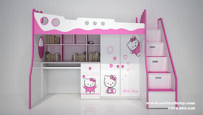 Giường tầng hello kitty 3 trong 1