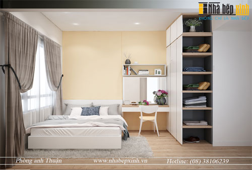 Thiết kế nội thất phòng ngủ gam màu trắng tinh tế hiện đại