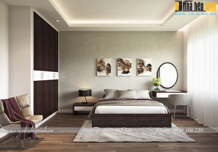 Nội thất phòng ngủ gỗ MFC màu xám tuyệt đẹp - Nhà Bếp Xinh TGNBX35