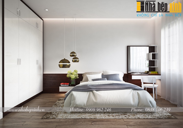 Phòng ngủ đẹp 2016 - Nội thất đẹp nền trắng xám bàng gỗ chống ẩm