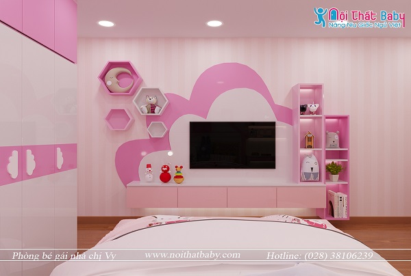 Mẫu phòng ngủ màu hồng hiện đại xinh xắn dành cho bé gái