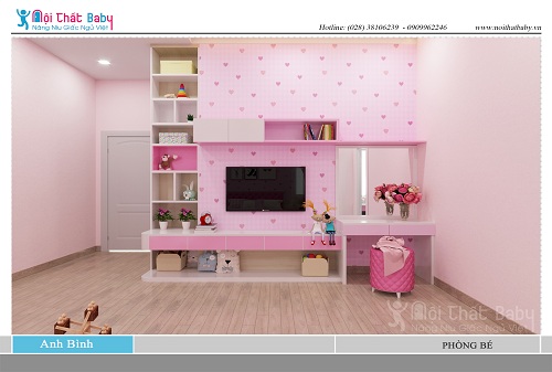 Phòng ngủ bé gái màu hồng theo phong cách hiện đại tiện nghi