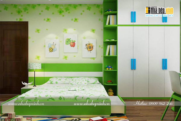 Phòng ngủ bé dễ thương với gam màu xanh lá