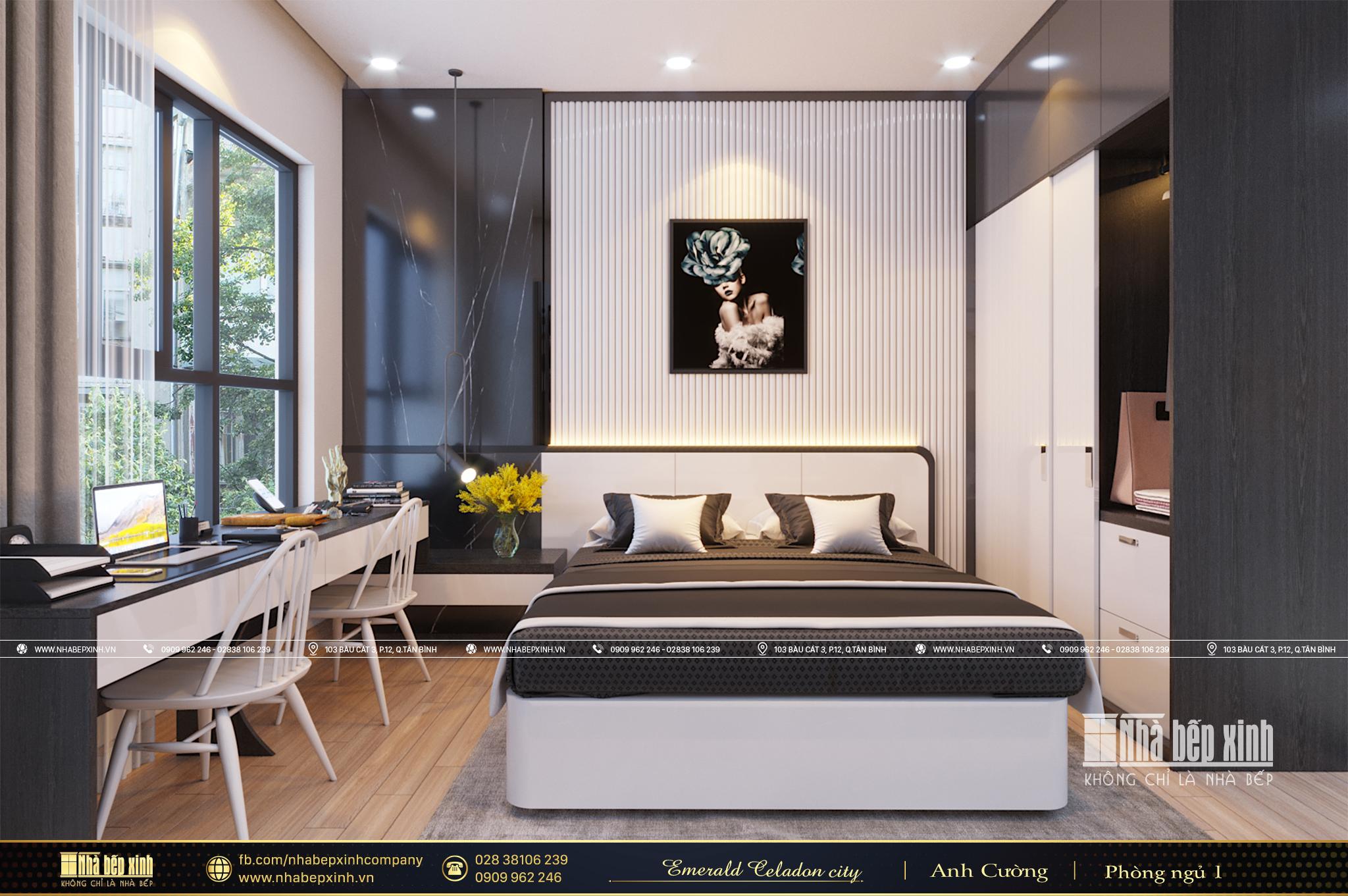 Phòng ngủ hiện đại tại căn Duplex Emerald Celedon City 112m2