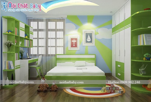 Phòng ngủ màu xanh lá dành cho bé