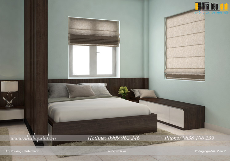 Phòng ngủ kiểu dáng đơn giản gam màu cổ điển TGNBX49. Gian phòng ngủ được phân chia bằng vách ngăn trang trí hiện đại và tiện nghi