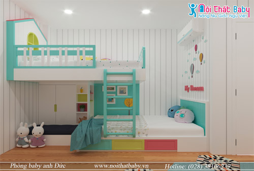 Thiết kế phòng ngủ giường tầng cho 2 bé