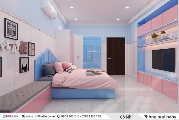 Thiết kế phòng ngủ cho bé gái dưới 7 tuổi gam màu hồng - BBG 186