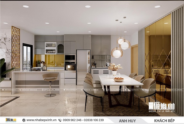 Thiết kế phòng khách - bếp đẹp tại chung cư Emerald Celadon City 104m2
