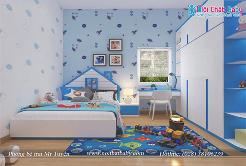 Thiết kế phòng ngủ bé màu xanh dương năng động