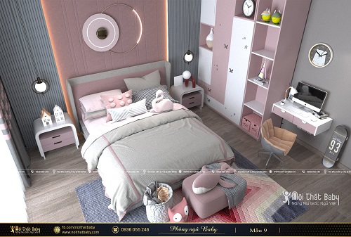 Thiết kế phòng ngủ bé gái màu hồng đáng yêu