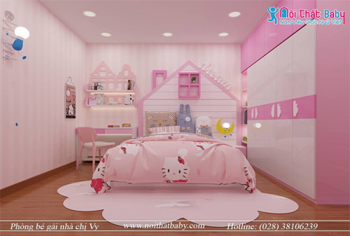 Thiết kế phòng ngủ bé gái màu hồng