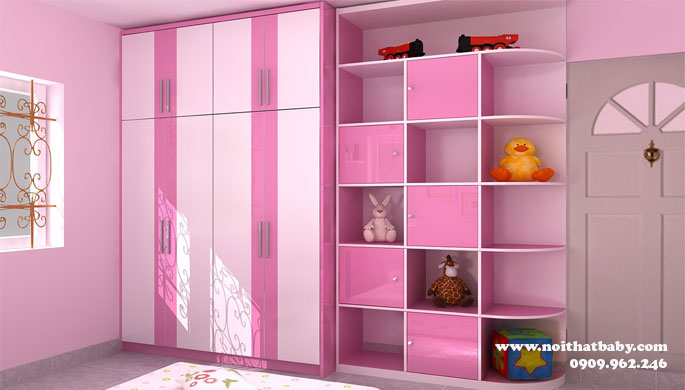 Tủ áo trẻ em màu hồng trắng BBTA05
