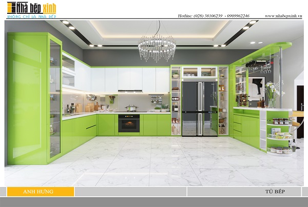 Mẫu tủ bếp màu xanh lá cây hiện đại cho căn bếp thêm xinh